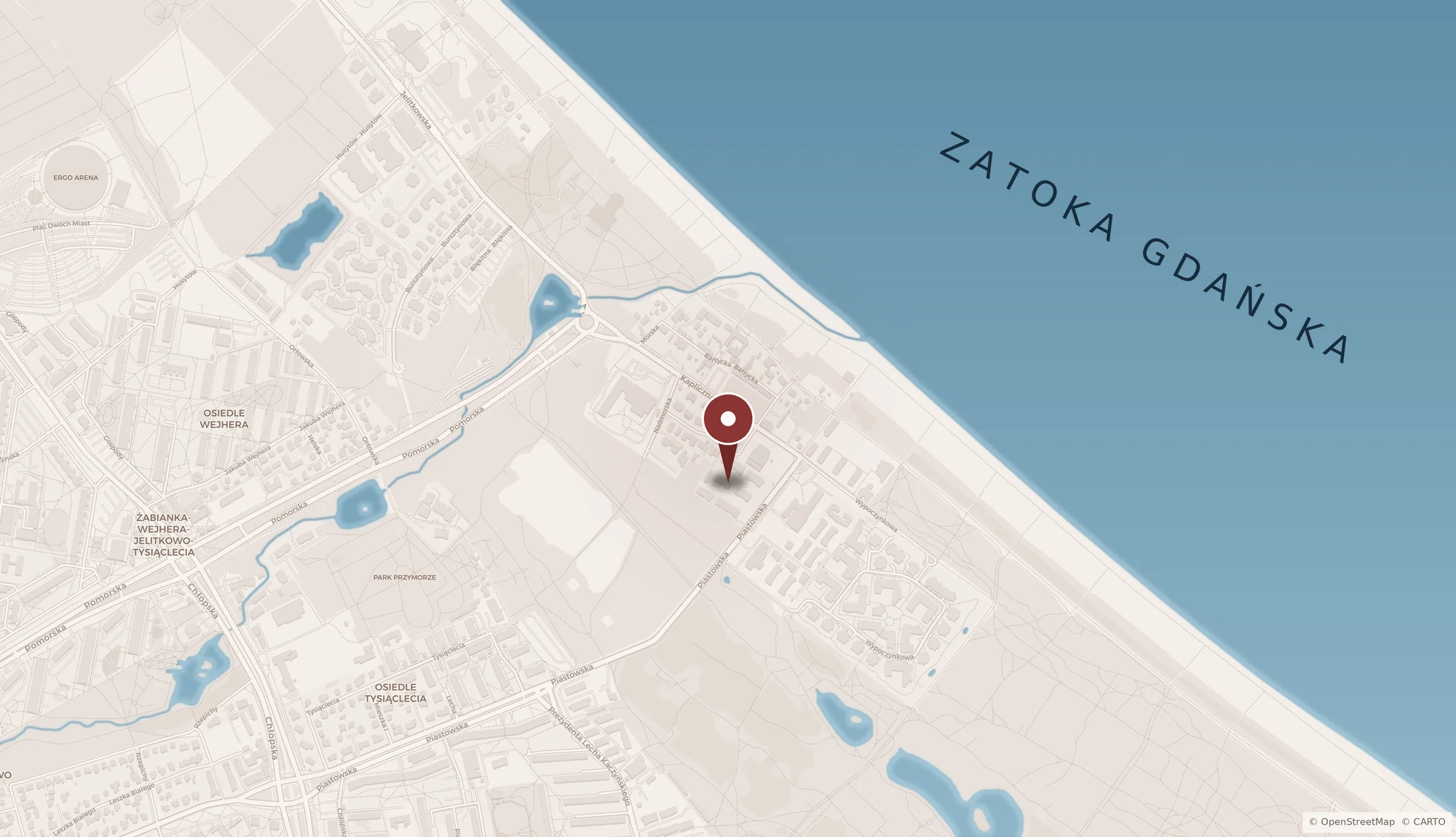 Anfahrtskarte zur Sana Dente Klinik, ul. Kapliczna 23/1, Gdańsk Jelitkowo - direkt an der Danziger Bucht und dem Strand in Jelitkowo